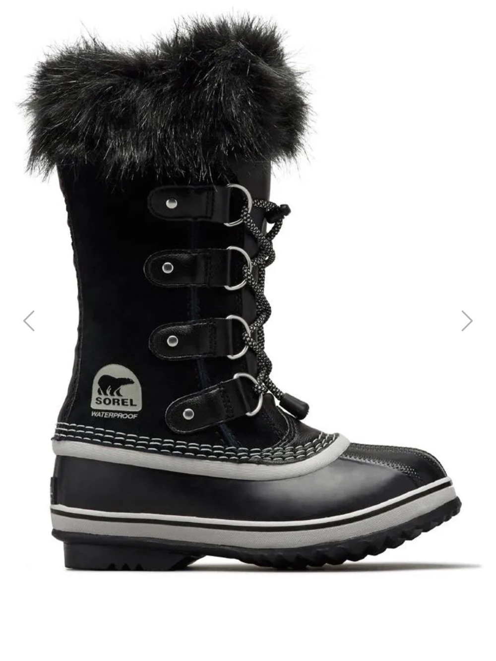 Sorel Kids Black Waterproof Winter Boot with Faux Fur Cuff